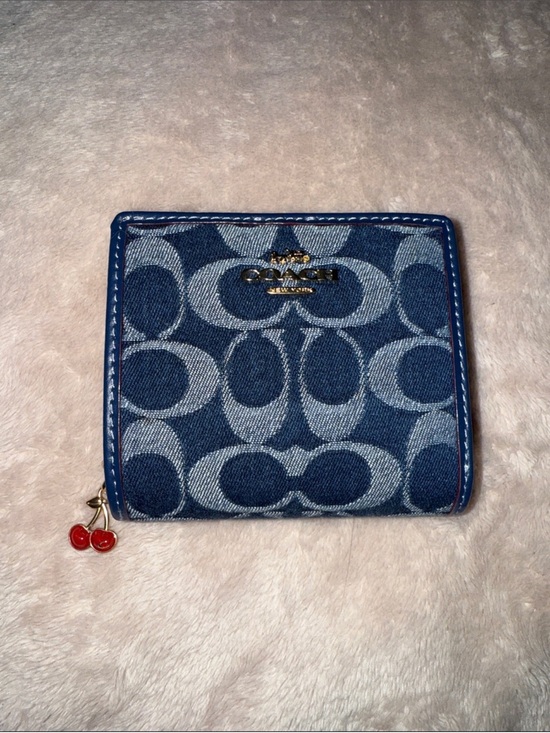 Coach Handbags - Coach Blue Signature Canvas Compact Wallet with Cherry Charm